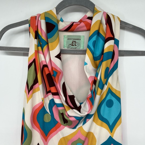 Judith March Cowl Neck Racerback Retro Pattern Dress Women's Size S Multicolor - Picture 4 of 7